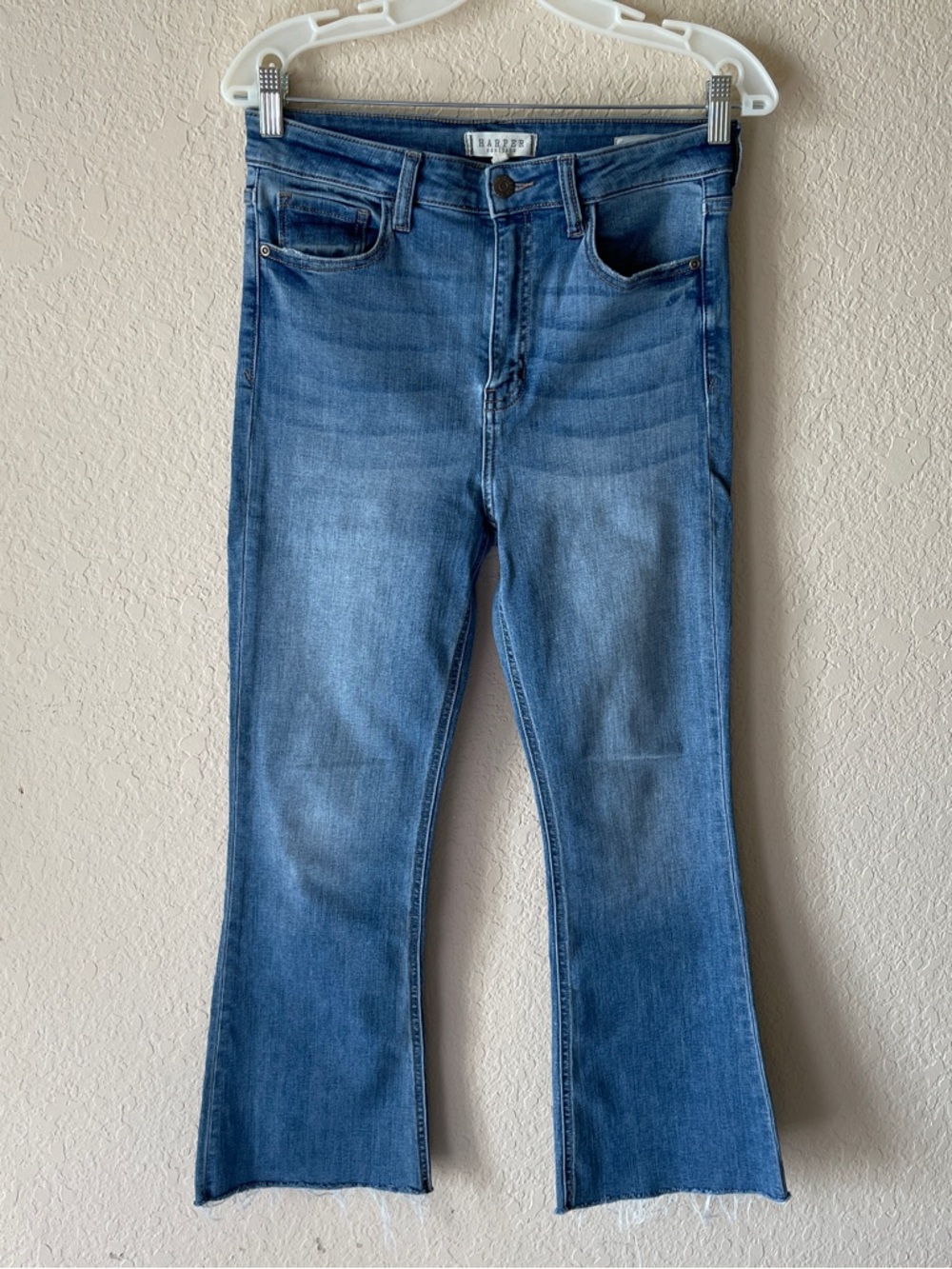 Harper Heritage Francesca’s High rise Flare Jeans Size 28 Raw Hem